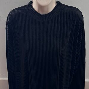 NWT Il Canto Black Velvet Ribbed high neck long sleeve blouse, size 2XL plus